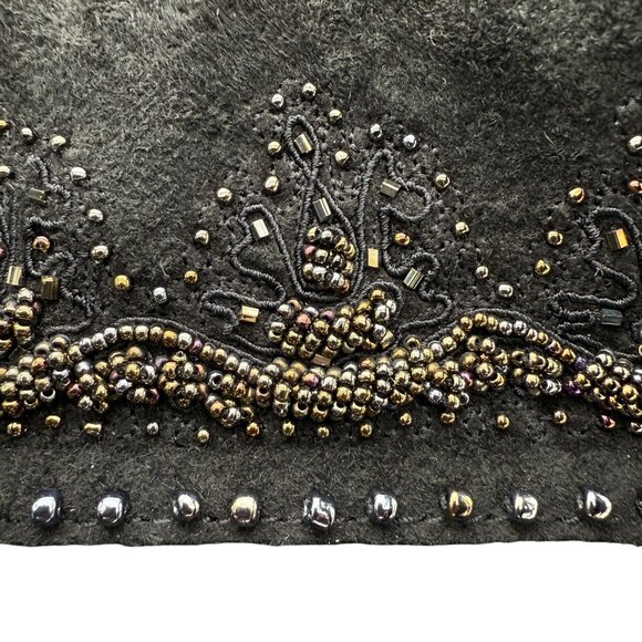 Cripple Creek Fringe Leather Shoulder Bag Black Beaded Studded Double Handles - Picture 6 of 15